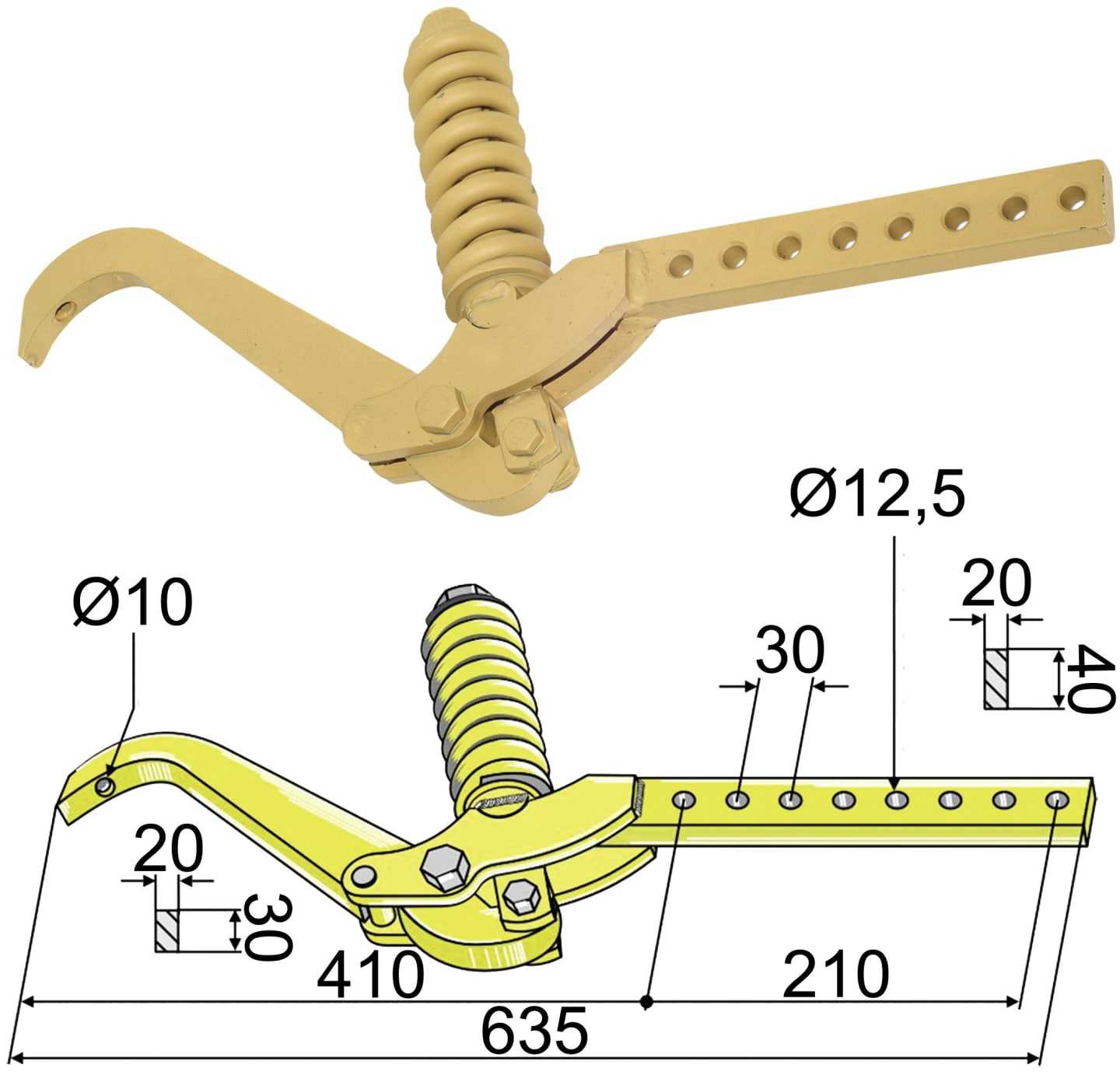 Industriehof® Spurlockerzinken 635 x 10 x 32 mm mit Zinken, ohne Schar, für Lemken, 10.951930R