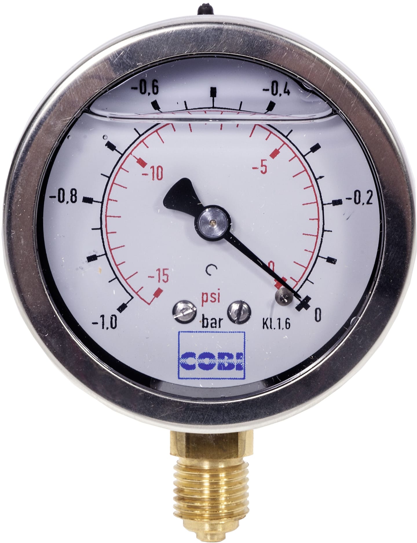 Hücobi Glyzerin-Vakuum-Manometer Anschluss 1/4" unten Anzeigebereich -1 bis 0 bar, 8117 006000