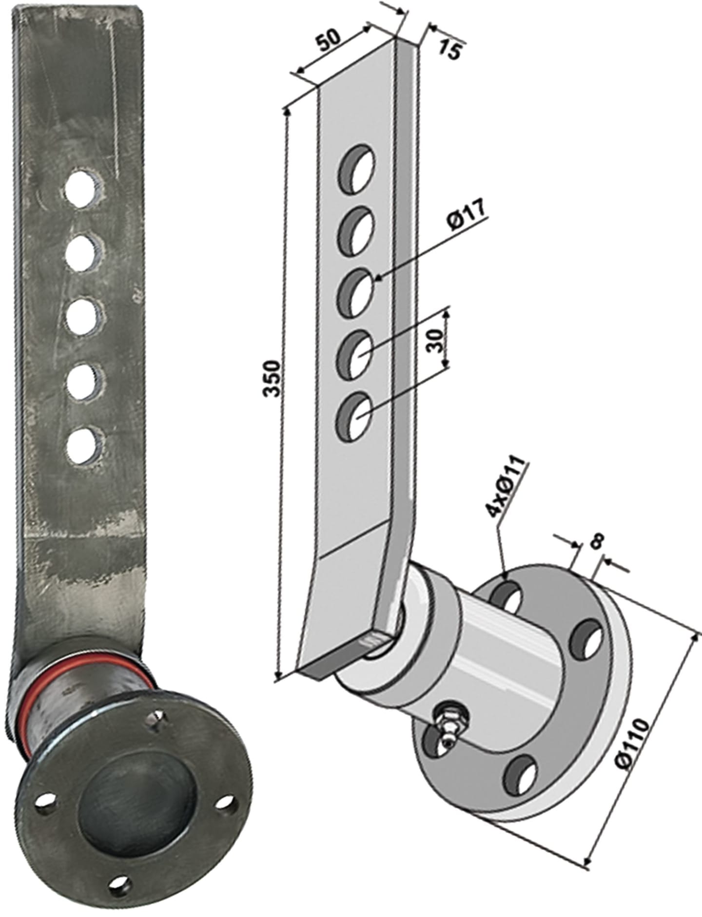 Industriehof® Scheibenlager mit Stiel Ø außen 110 mm, Lochkreis 86 mm, 31-880520
