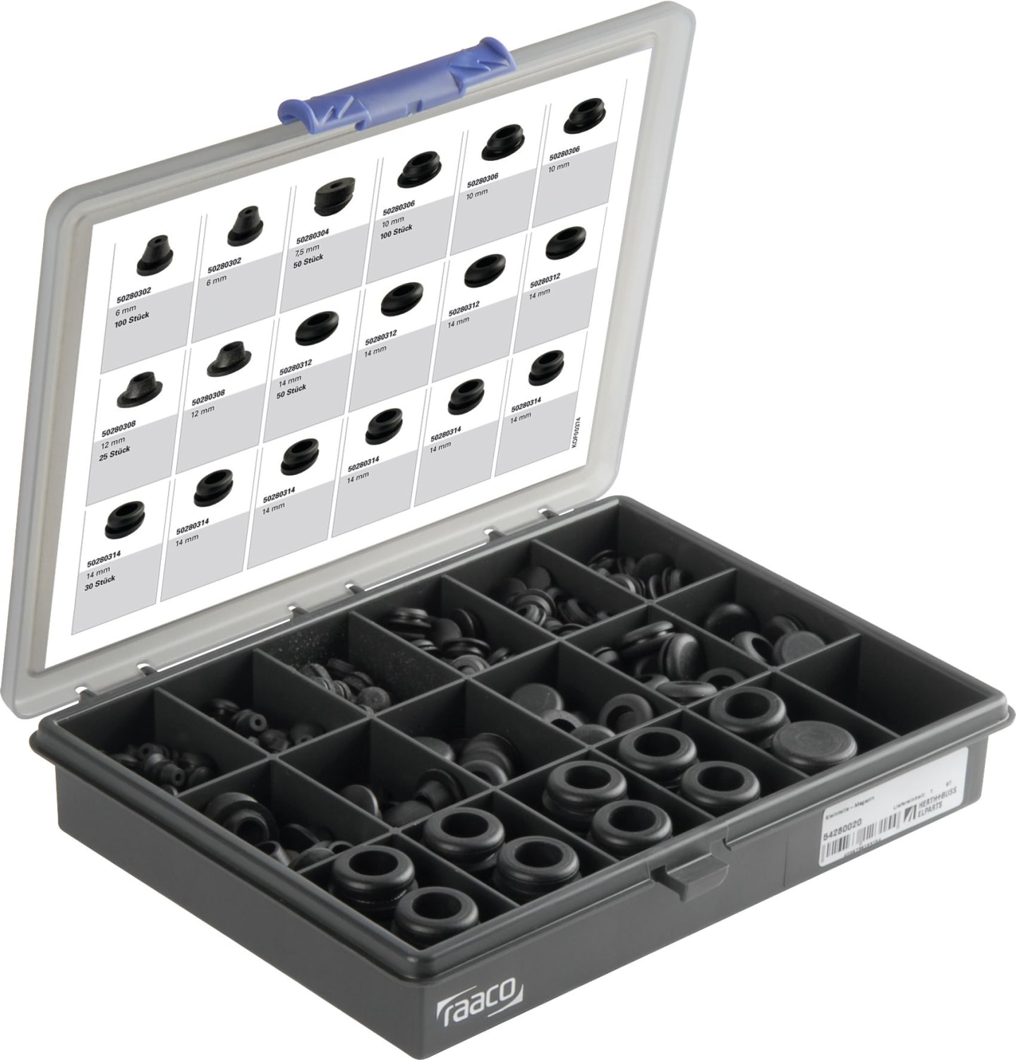 Herth + Buss Dichtstopfen-Sortiment 355 St., PVC (Polyvinylchlorid); NBR (Nitril-Butadien-Kautschuk), doppelseitg geschlossen, für Bohrungslöcher, 54 280 020