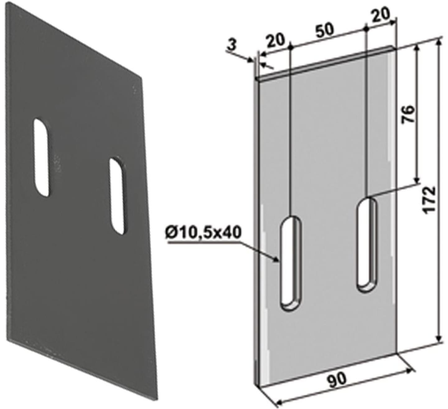 Industriehof® Abstreifer 172 x 90 x 3 mm, Bohrung 40 x 10,5 mm für Eberhardt Packerwalzen, 51-E102