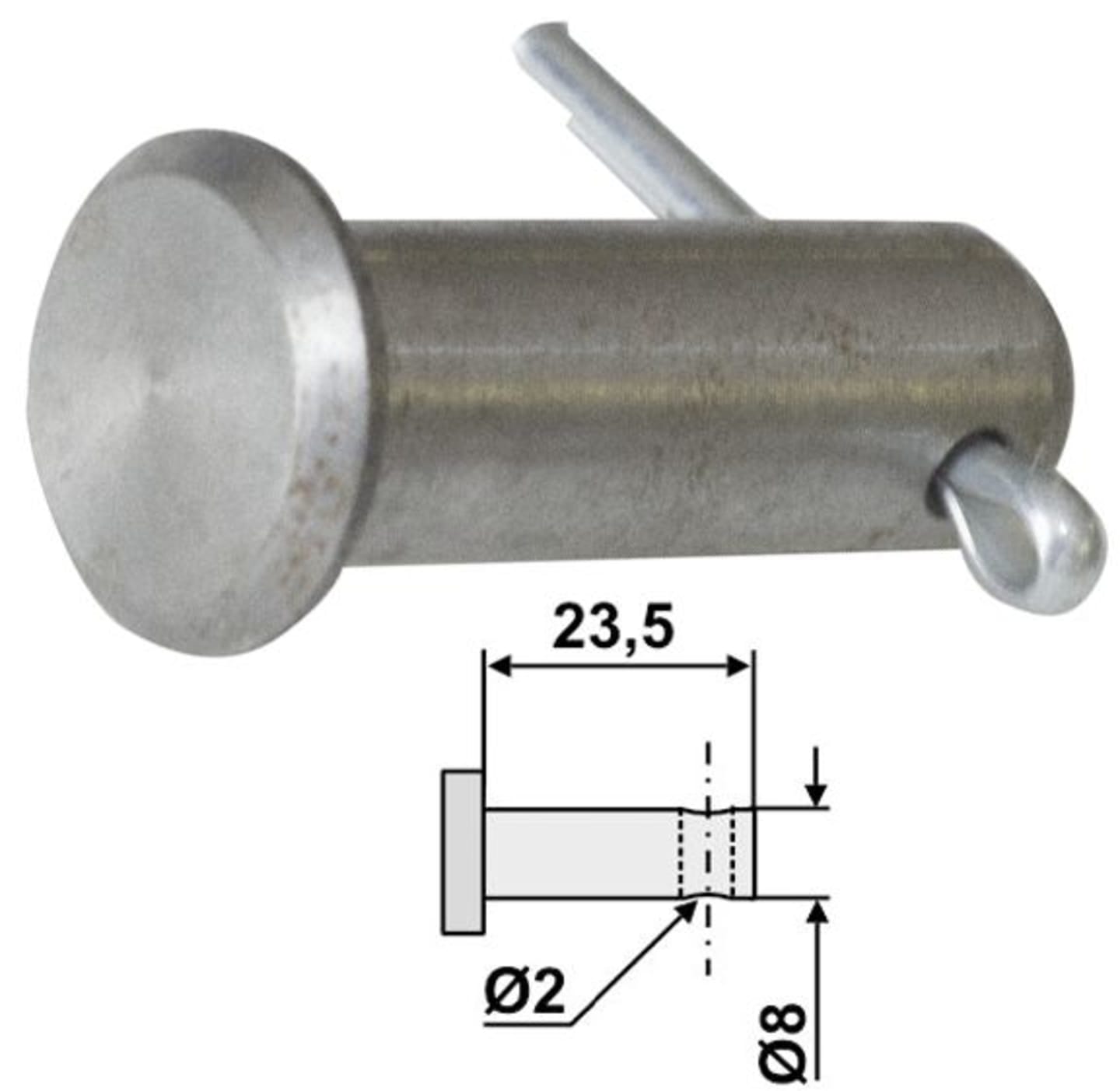 Industriehof® Bolzen 23,5 x 8 mm, Bohrung 2 mm für Agria, Carroy et Giraudon, Gutbrod, Rapid, RMV, Tornedo, Wiwexa, 63-TOR-81
