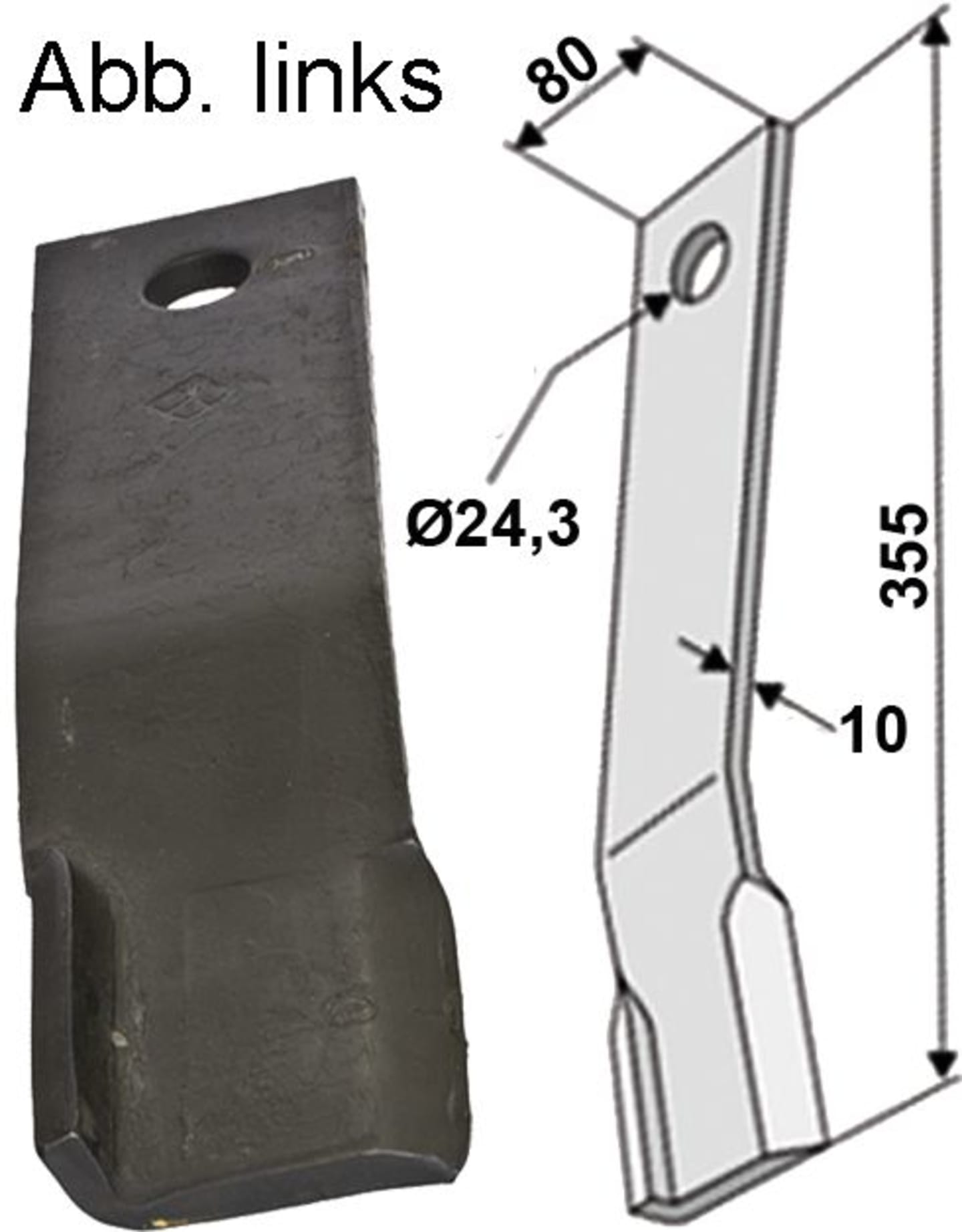 Industriehof® Schlegelmesser links/rechts 355 x 80 x 10 mm, für Mulcher Humus