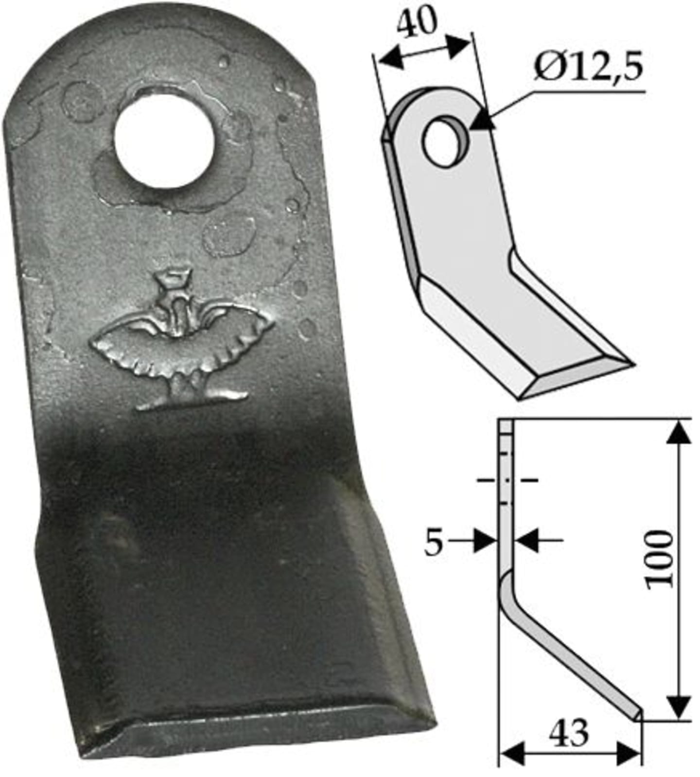 Industriehof® Y-Messer 100 x 40 x 5 mm, Bohrung 12,5 mm, für Mulcher Irus, Palladino, 63-PAL-06