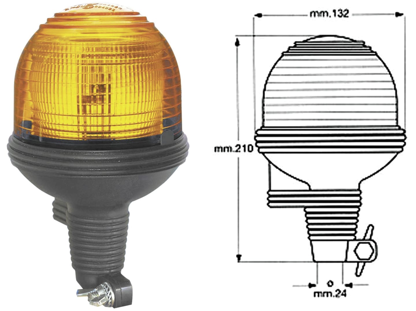 Blitzleuchte "RUK 783" orange, 12 – 24 V, 125 Einzelblitze/min, Rohrstutzenmontage, flexibel