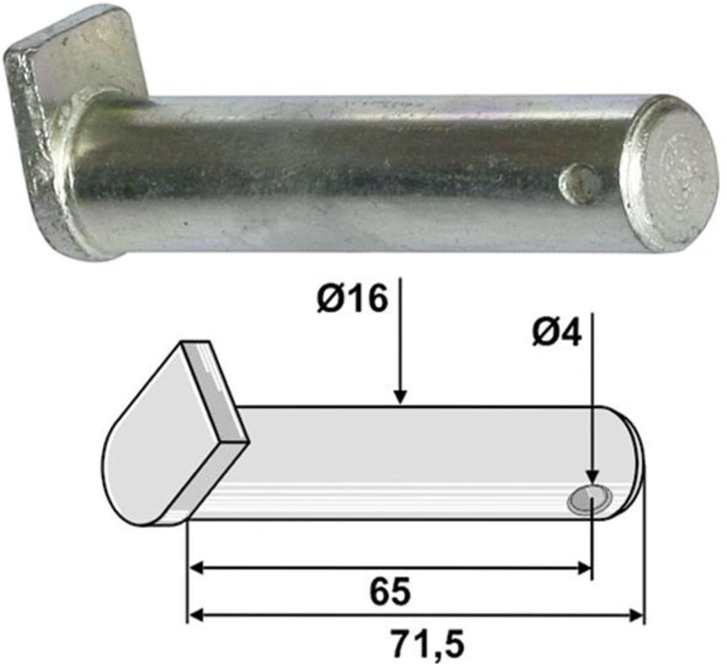 Industriehof® Bolzen 71,5 x 16 mm, Bohrung 4 mm für Kuhn, Nobili, 63-KUH-904