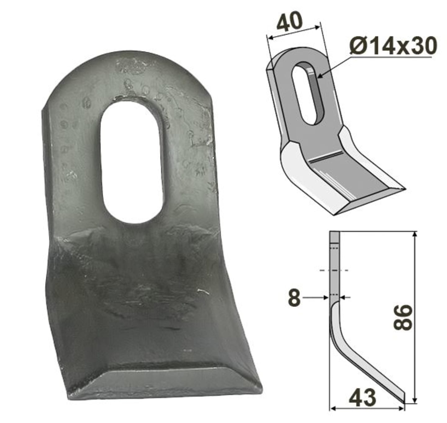 Industriehof® Y-Messer 86 x 40 x 8 mm, Bohrung 30 x 14 mm, für Mulcher Ferri, 63-FEI-46