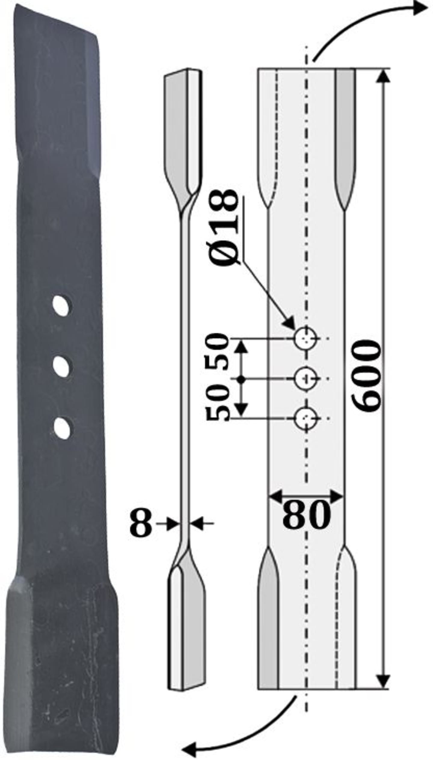 Industriehof® Schlegelmesser 600 x 80 x 8 mm, für Mulcher Aedes, Pircher, 63-AED-06-R