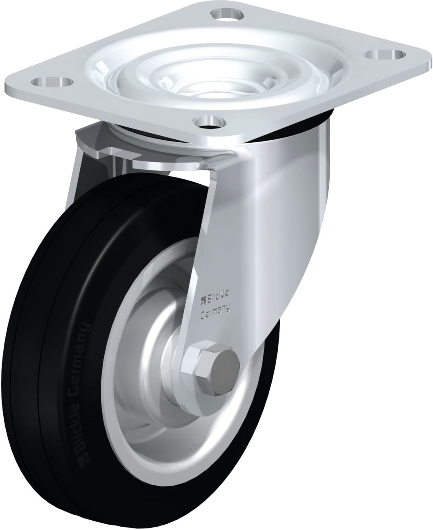 Blickle® Lenkrolle "L-V 125R" Rad 125 x 37,5 mm, Höhe 150 mm, Tragkraft 100 kg, Standard-Vollgummi, Stahlblechfelge mit Rollenlager