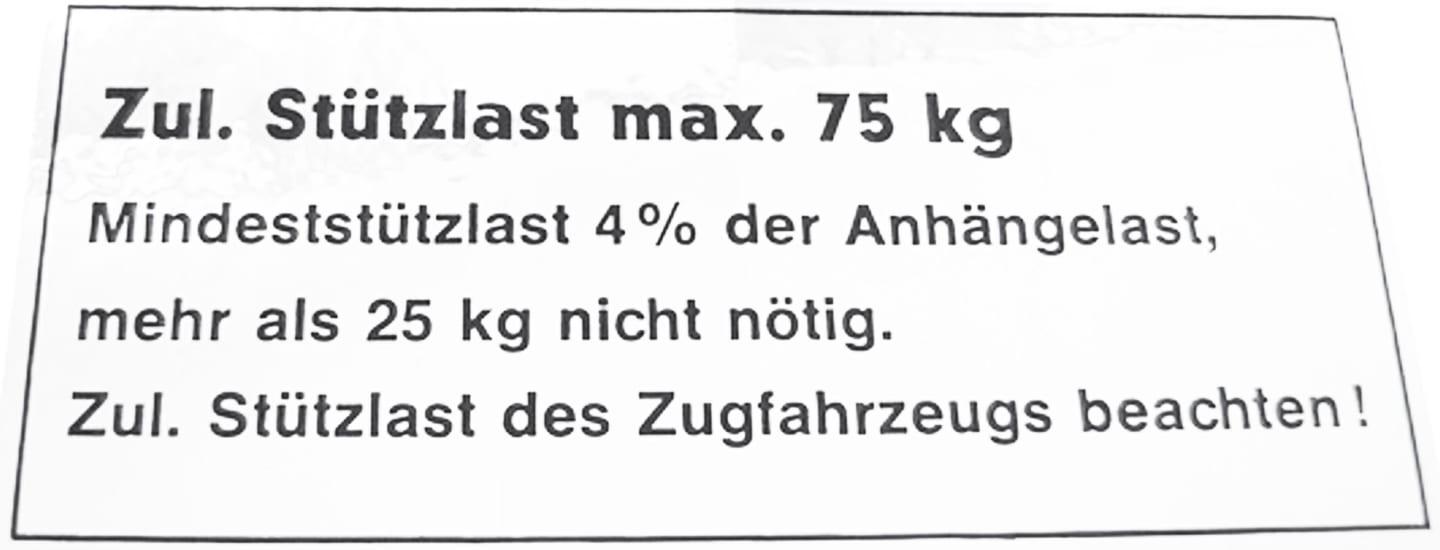 TRAILER POOL Stützlastaufkleber "Zul. Stützlast max. 75 kg" 100 x 44 mm, 001 010 993