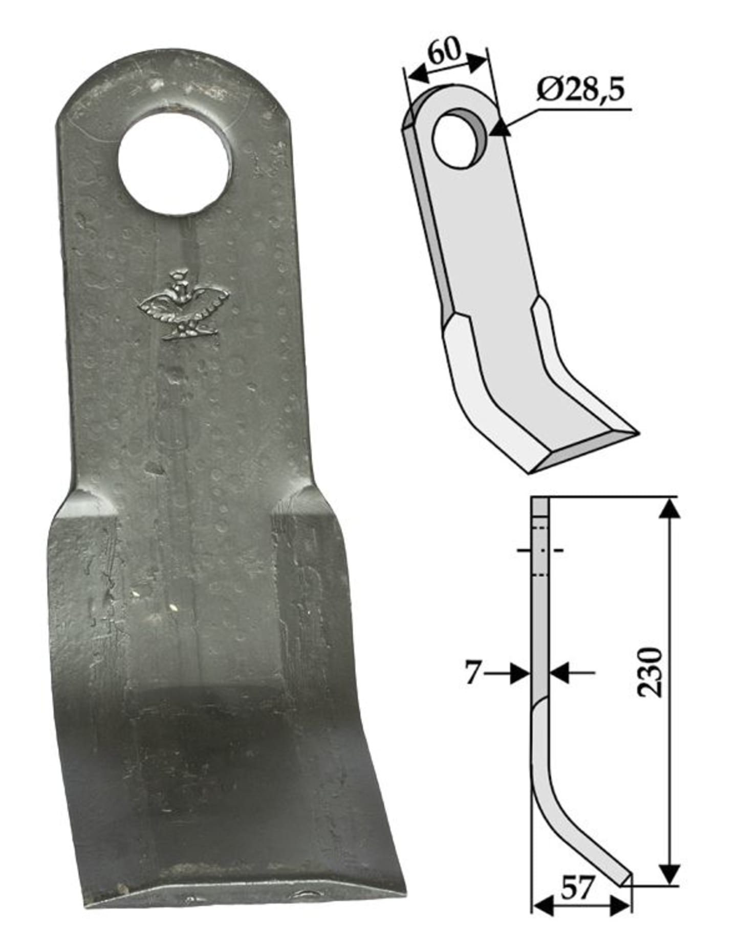 Industriehof® Y-Messer 230 x 60 x 7 mm, Bohrung 28,5 mm, für Mulcher Cabe, Forigo, 63-CAE-04