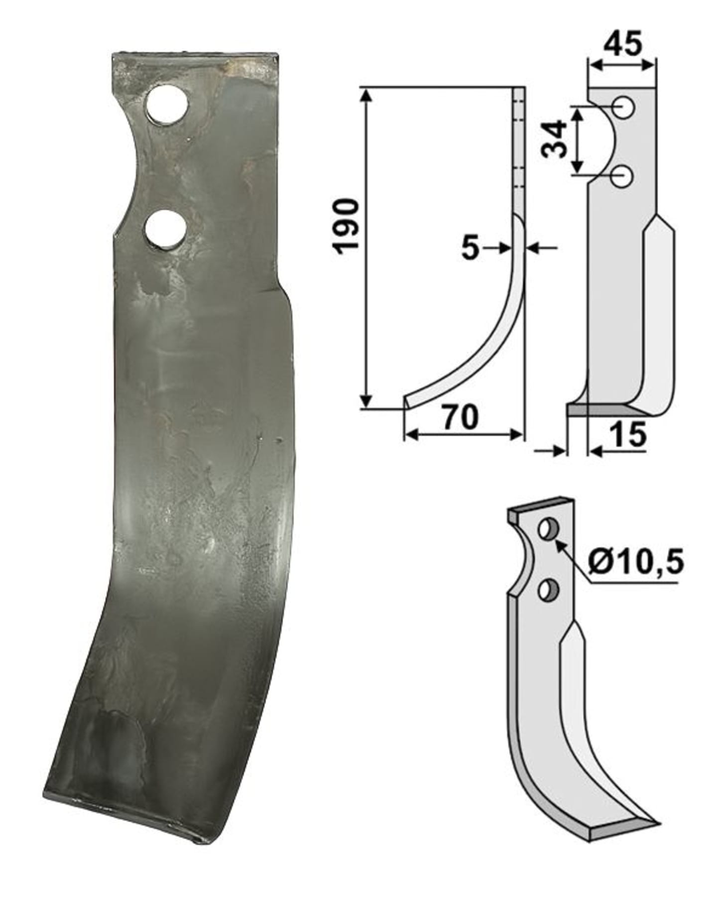 Industriehof® Fräsmesser links/rechts 190 x 45 x 5 mm, Bohrung 10,5 mm, für Fort
