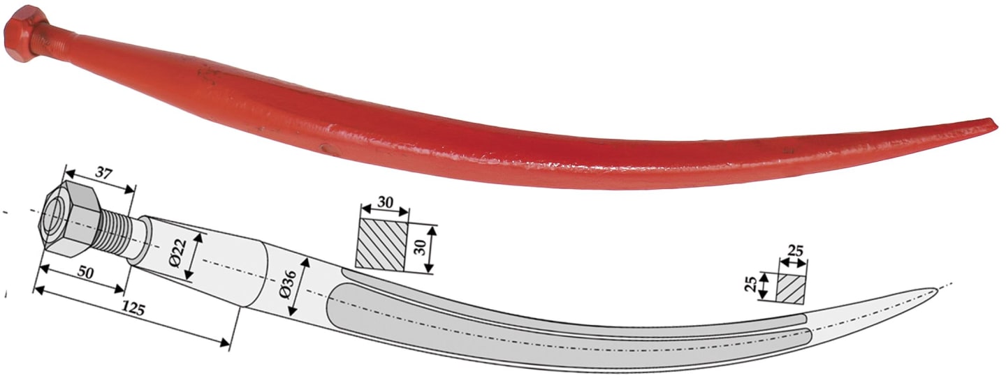 Industriehof® Frontladerzinken 600 mm, M 20 x 1,5 AG, spitz, gebogen, für universal, 18606