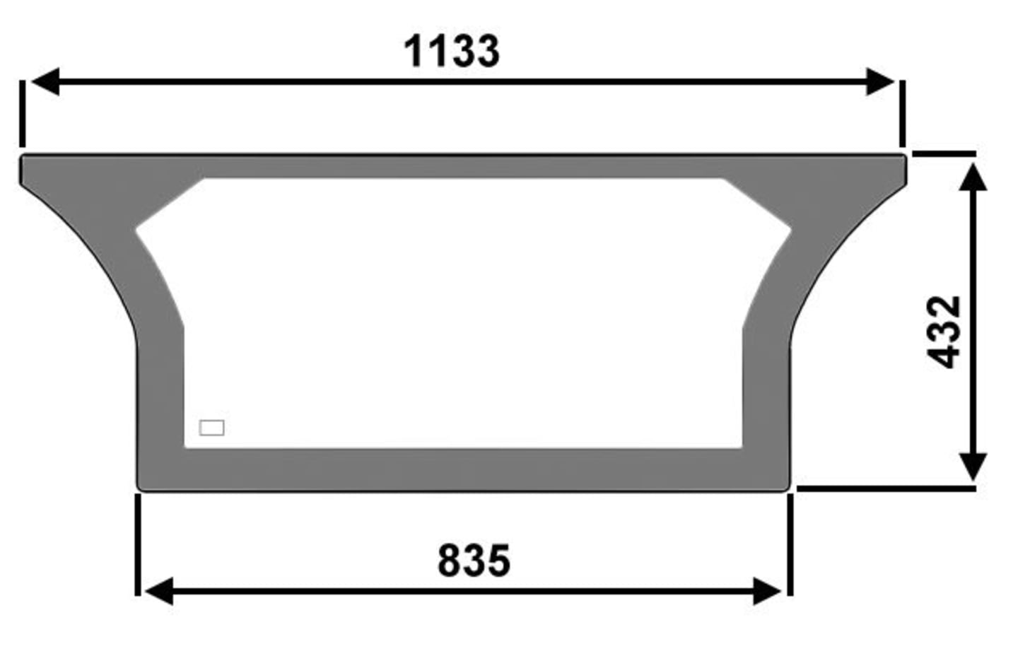 Heckscheibe grün, unten, Siebdruck, geklebt, Höhe 432 mm, für Traktor Deutz-Fahr, Hürlimann, Lamborghini , Same