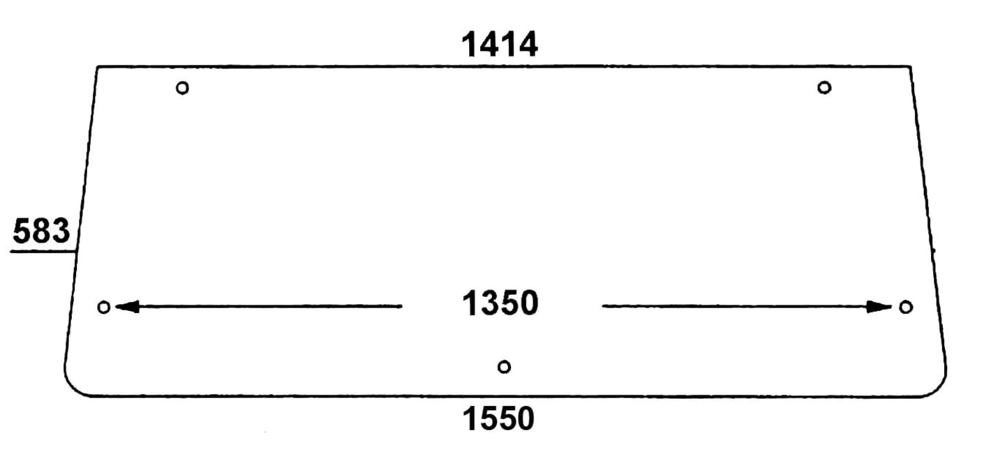 Heckscheibe klar, 2-Loch-Befestigung, Abstand Bohrungen 1.350 mm, für Traktor Zetor UR1 (Serie 2)