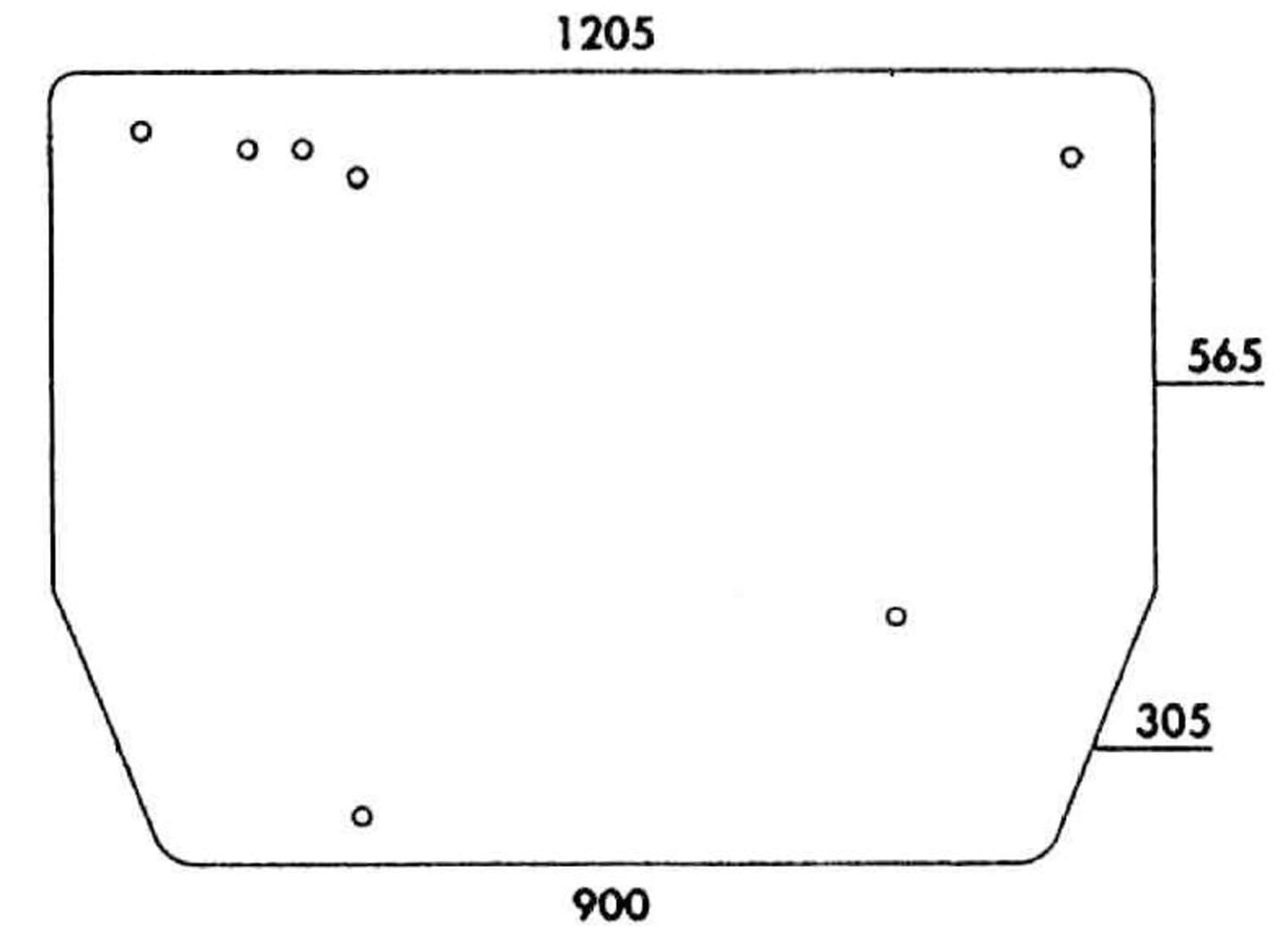 Heckscheibe klar, Breite 1.274 mm, 5-Loch-Befestigung, 7 Bohrungen, für Traktor Zetor UR 3