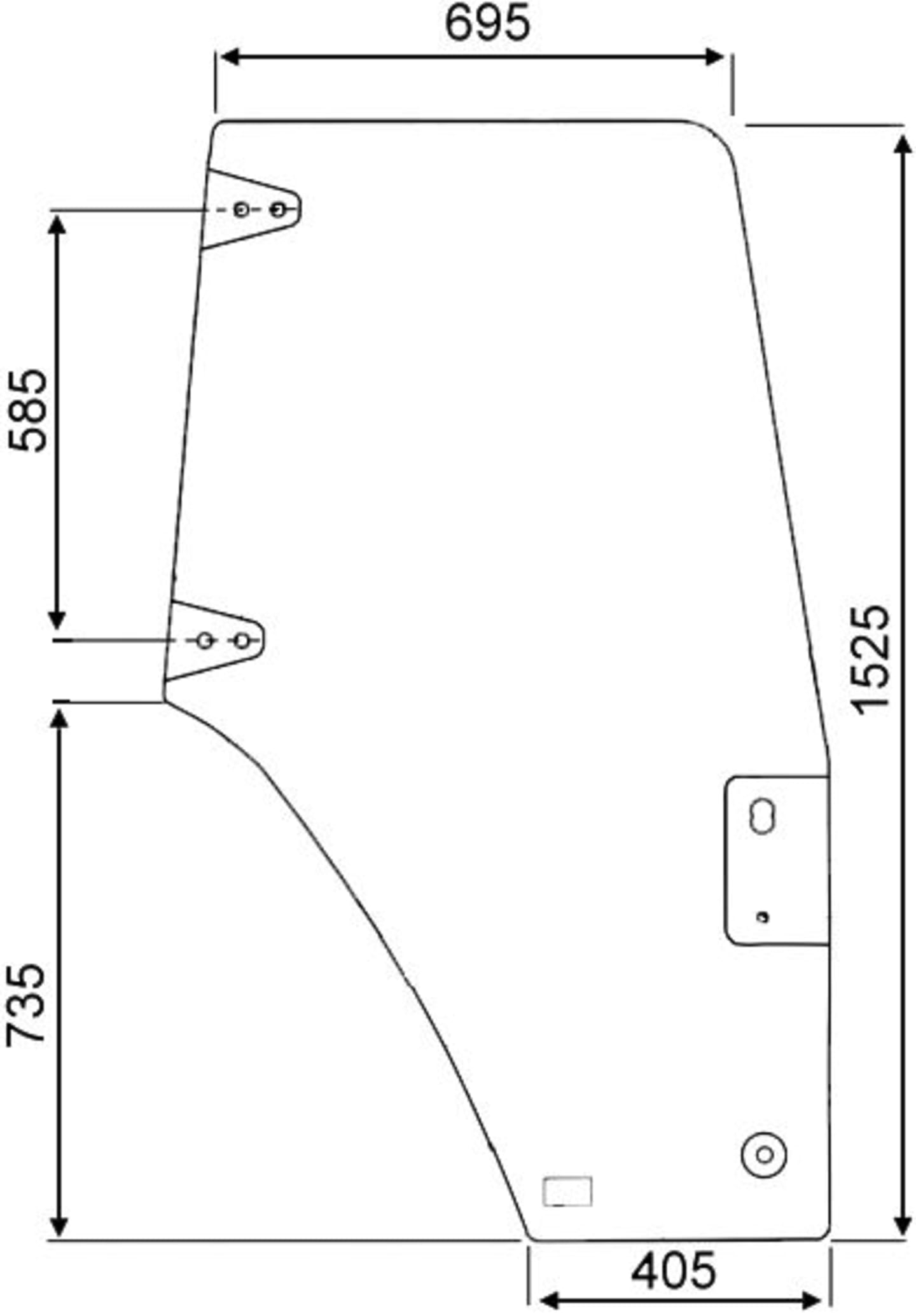 Türscheibe grün, rechts, für Case IH JXU, MXM, Ford New Holland T, TL, TLA, TM, TS, 4000, 5000, 6000, 7000, 8000