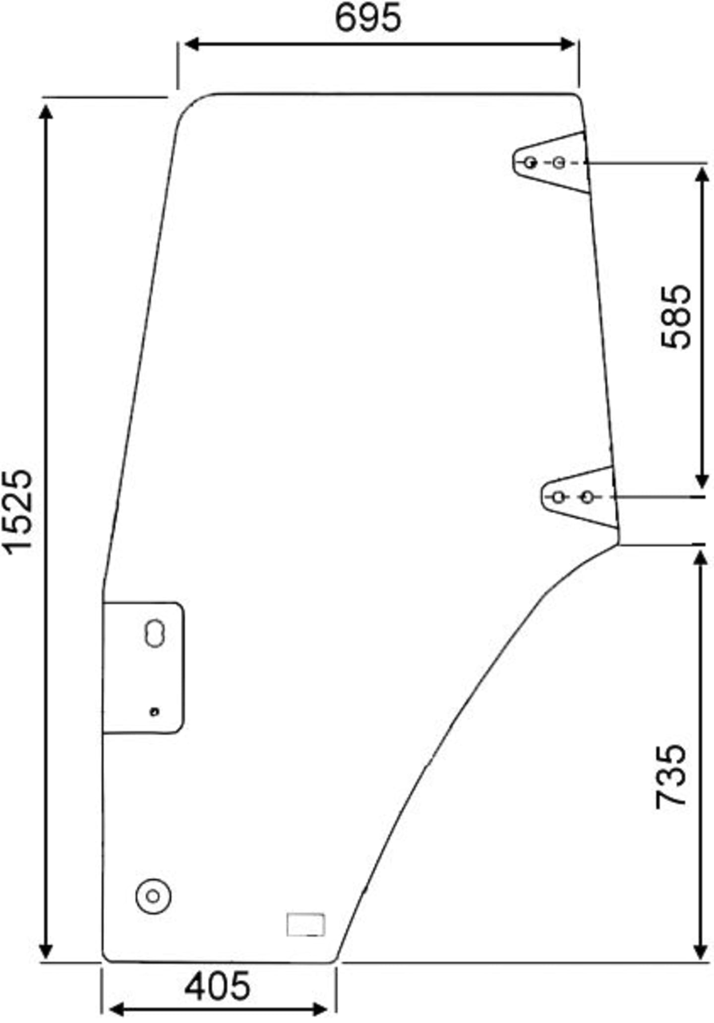 Türscheibe grün, links, für Case IH JXU, MXM, Ford New Holland T, TL, TLA, TM, TS, 4000, 5000, 6000, 7000, 8000