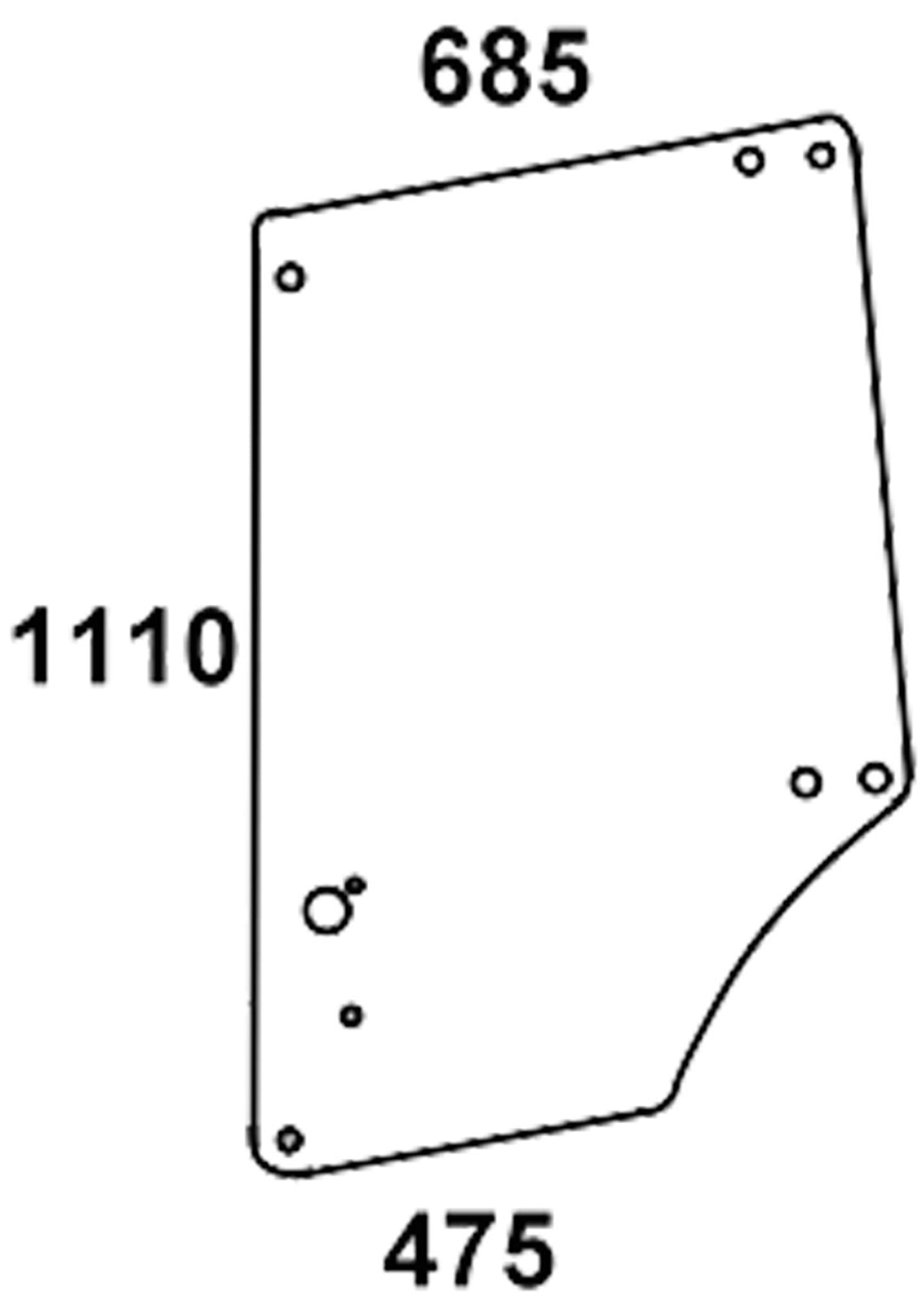 Türscheibe, klar, oben links/rechts, Länge 475 mm; 685 mm, für John Deere 900, 1000, Kabine MC-1