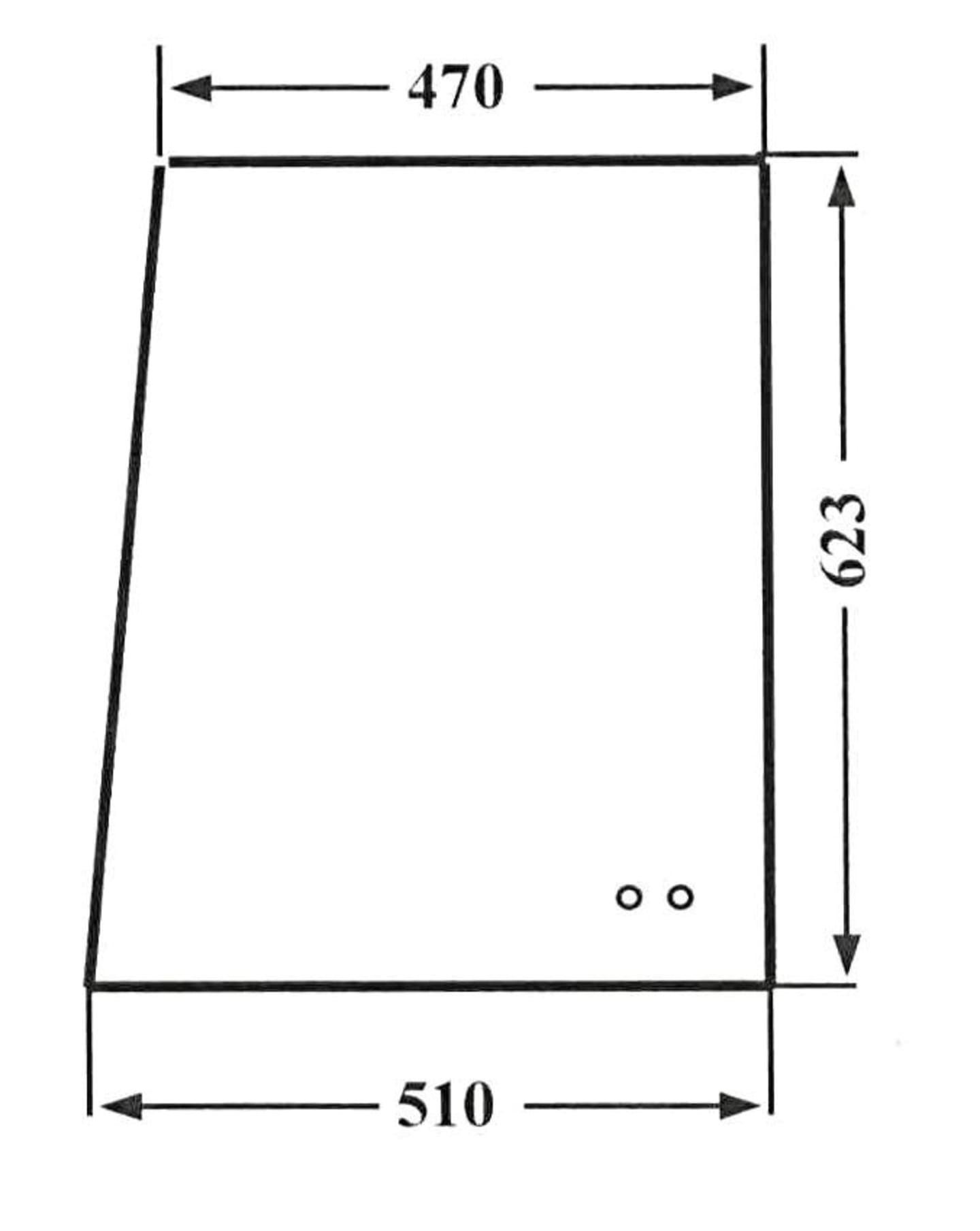 Seitenscheibe 623 x 470/510 x 5 mm links/rechts, klar, schiebbar, 2 Bohrungen, für Verdeck Fritzmeier M771 mit Aluschiene