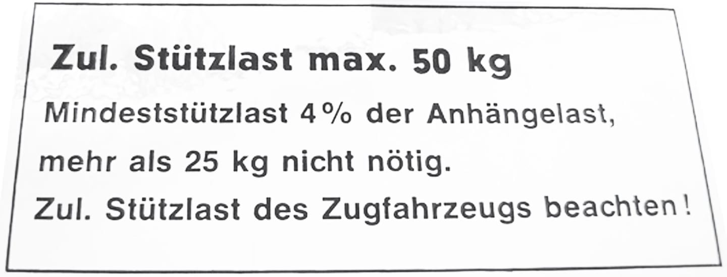 TRAILER POOL Stützlastaufkleber "Zul. Stützlast max. 50 kg" 100 x 44 mm, 001 010 992