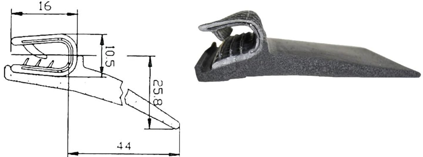 Dichtungsprofil für Verdeckmittelteile und alte Verdecke, Klemmbereich 2 – 4 mm