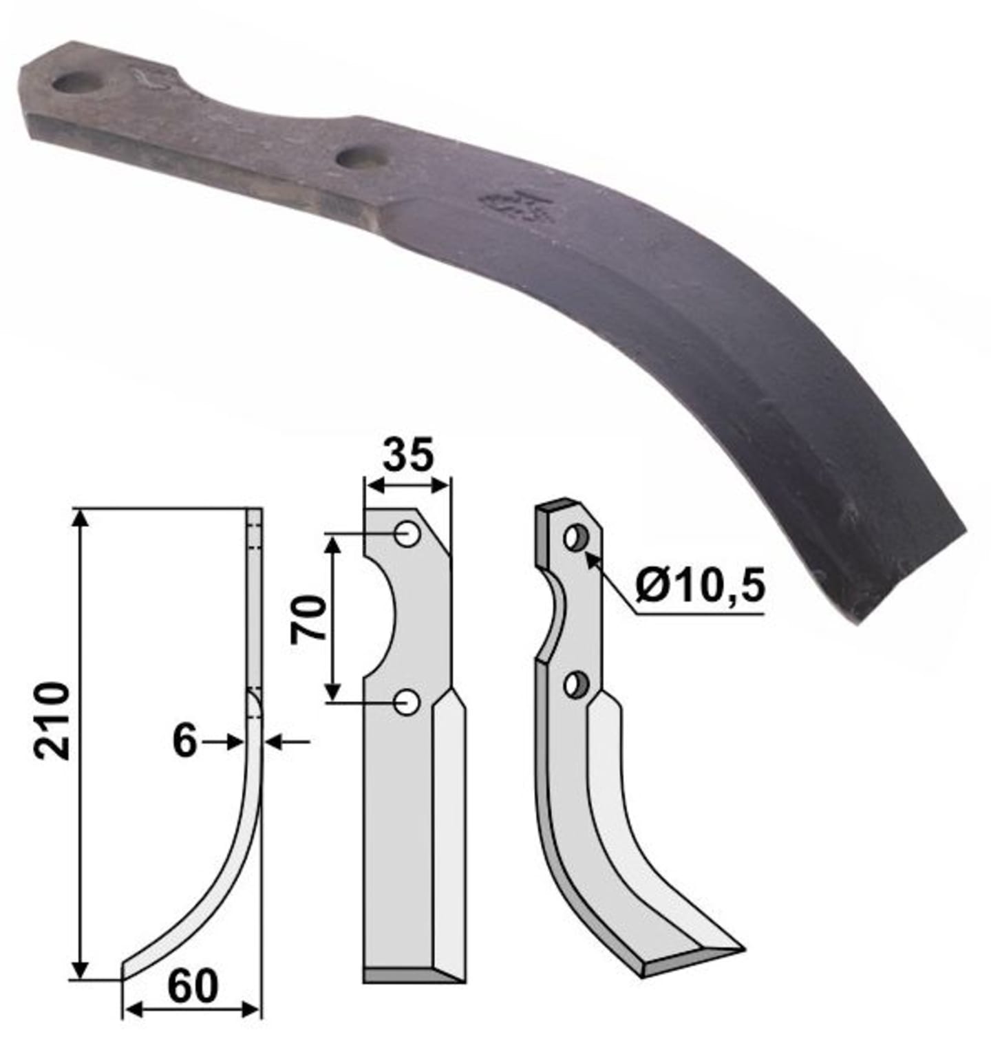 Industriehof® Fräsmesser links/rechts 210 x 35 x 6 mm, Bohrung 10,5 mm, für Brumital-Agris
