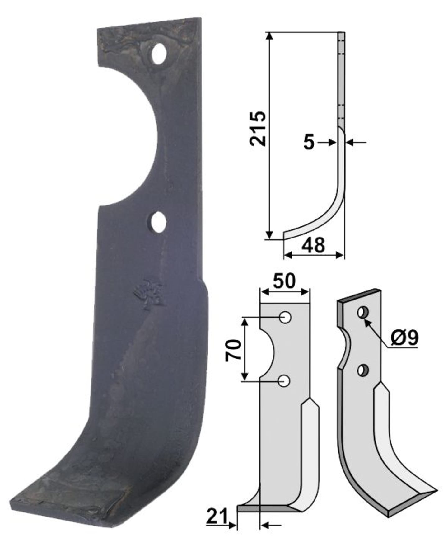 Industriehof® Fräsmesser links/rechts 215 x 48 x 5 mm, Bohrung 9 mm, für Agria