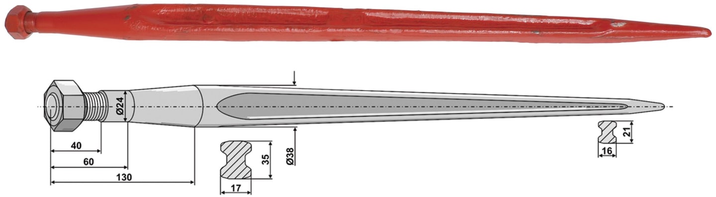Industriehof® Frontladerzinken 800 mm, M 22 x 1,5 AG, spitz, gerade, für Baas, Trima, Howard, 18801