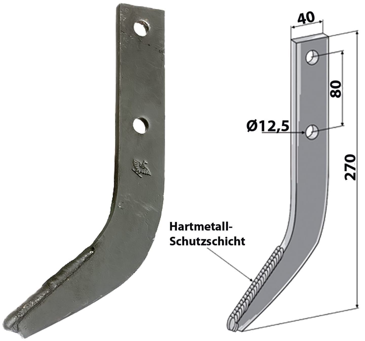 Industriehof® Fräshaken 270 x 40 x 10 mm mit Hartmetall-Schutzschicht für Rumpstad, Struik Reihenfräse, RUS-06