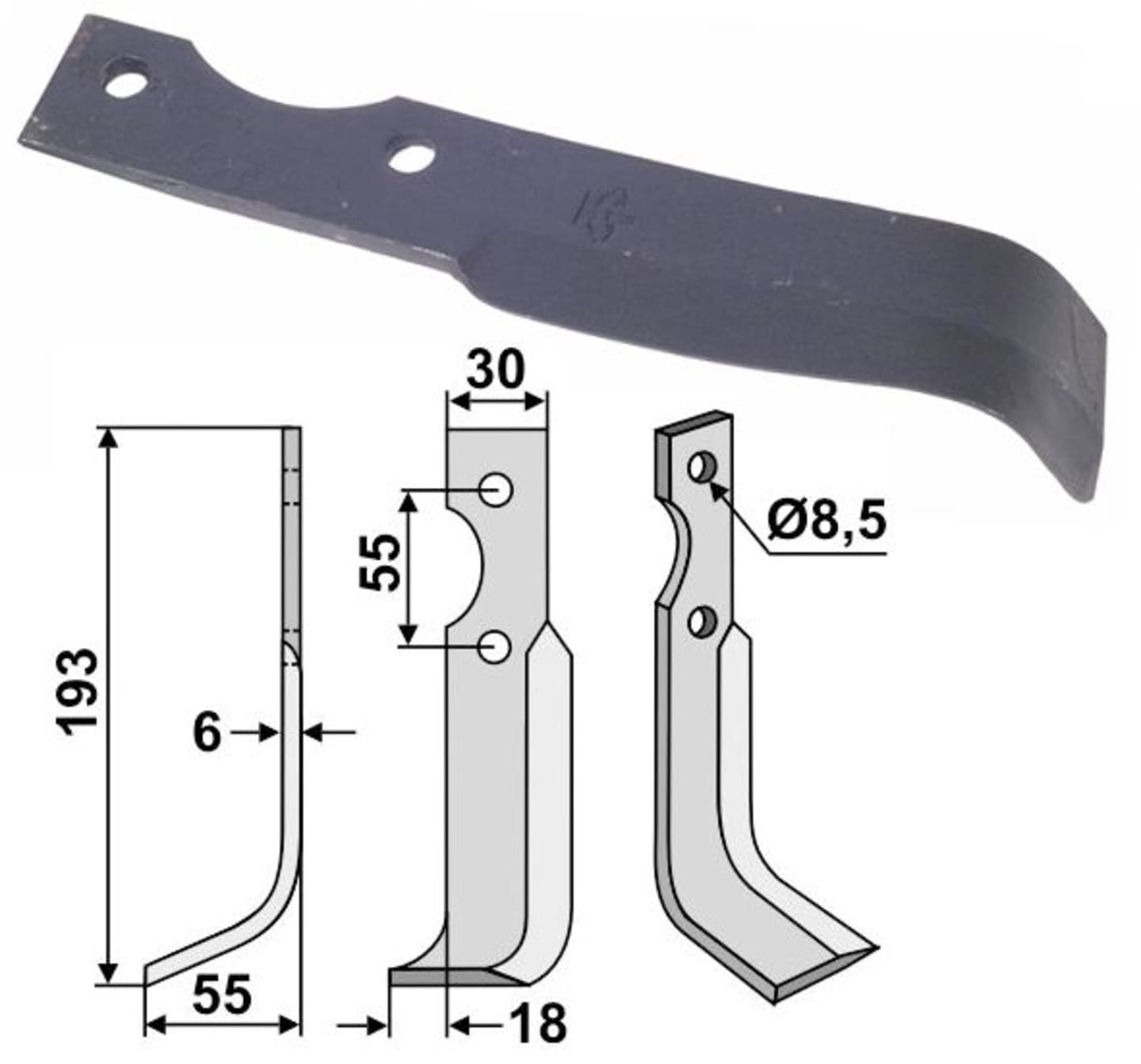 Industriehof® Fräsmesser links/rechts 193 x 30 x 6 mm, Bohrung 8,5 mm, für B.C.S.