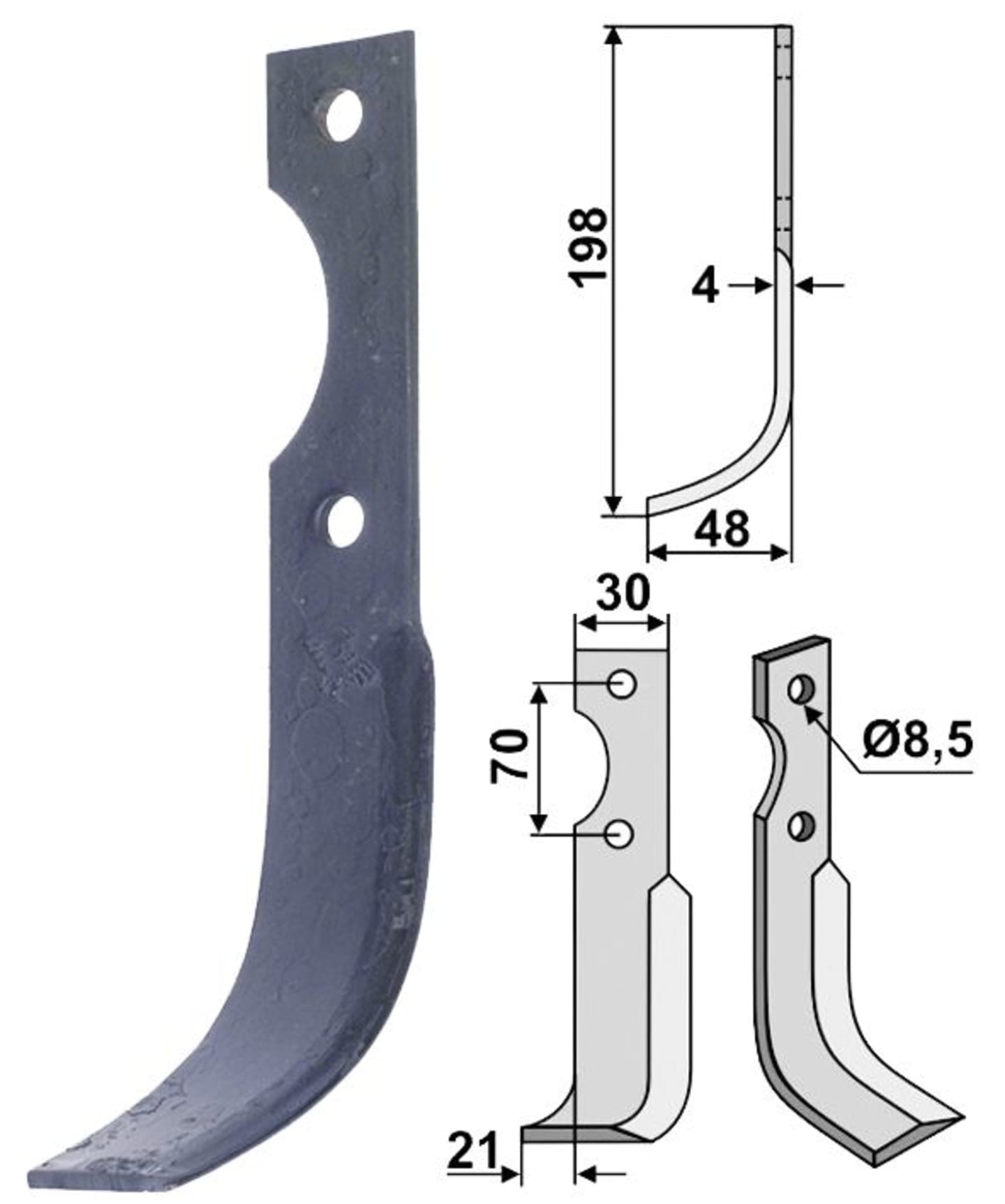 Industriehof® Fräsmesser links/rechts 198 x 48 x 4 mm, Bohrung 8,5 mm, für Agria