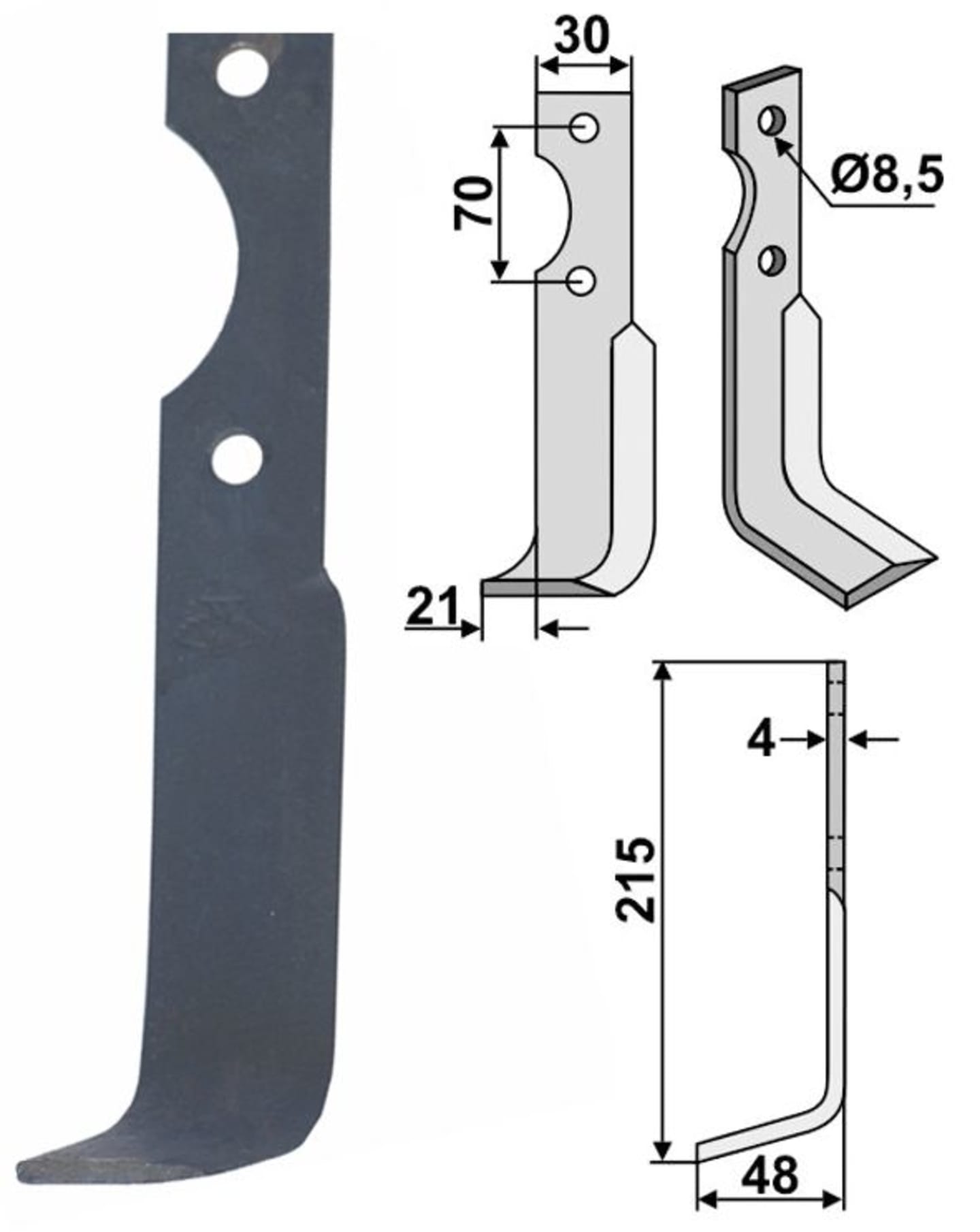 Industriehof® Fräsmesser links/rechts 215 x 48 x 4 mm, Bohrung 8,5 mm, für Agria