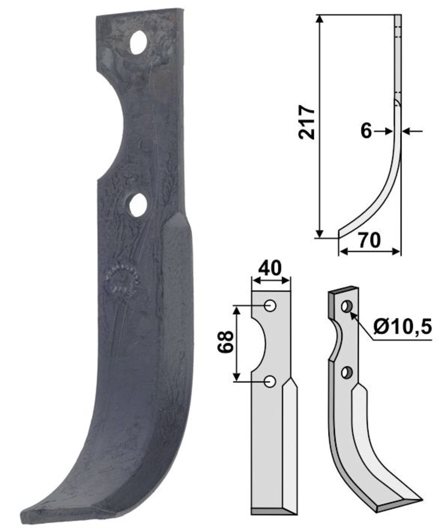 Industriehof® Fräsmesser links/rechts 217 x 70 x 6 mm, Bohrung 10,5 mm, für Benassi