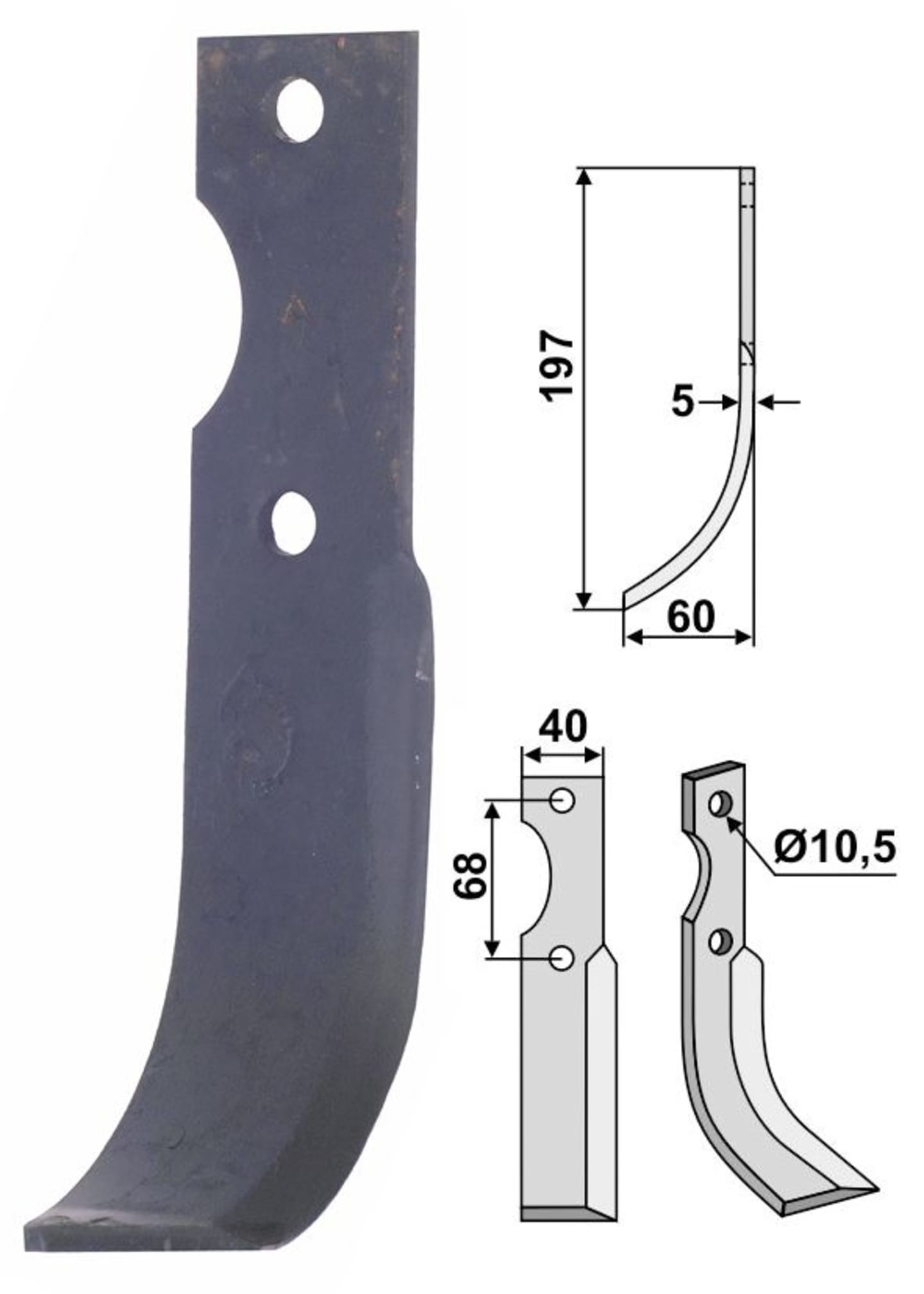 Industriehof® Fräsmesser links/rechts 197 x 60 x 5 mm, Bohrung 10,5 mm, für Benassi