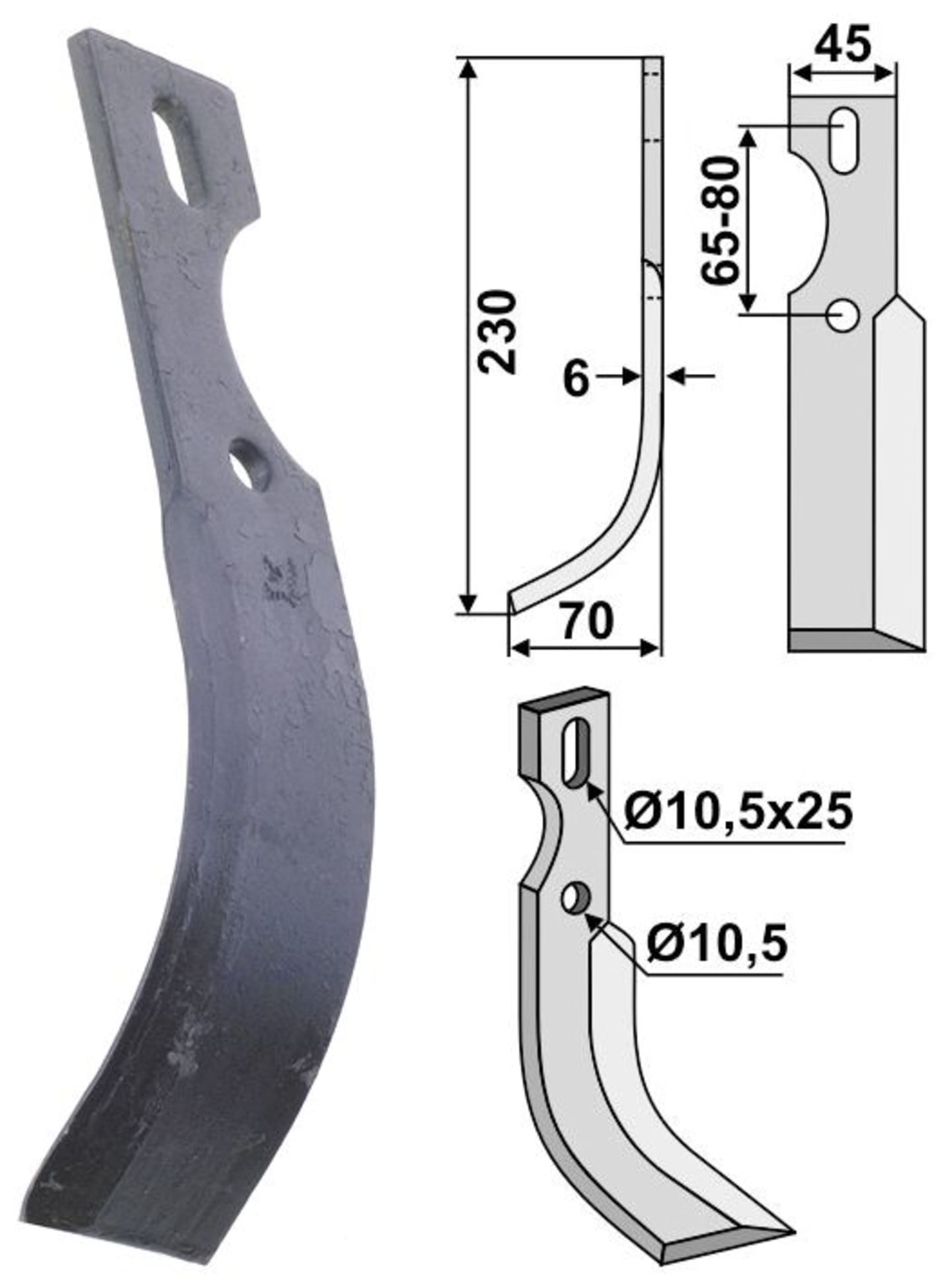 Industriehof® Fräsmesser links/rechts 230 x 45 x 6 mm, Bohrung 10,5 mm, universal