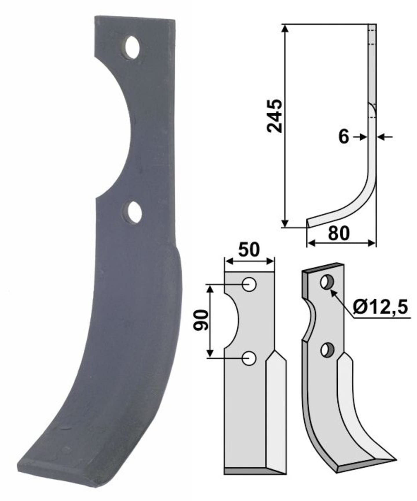 Industriehof® Fräsmesser links/rechts 245 x 80 x 6 mm, Bohrung 12,5 mm, für Bertolini