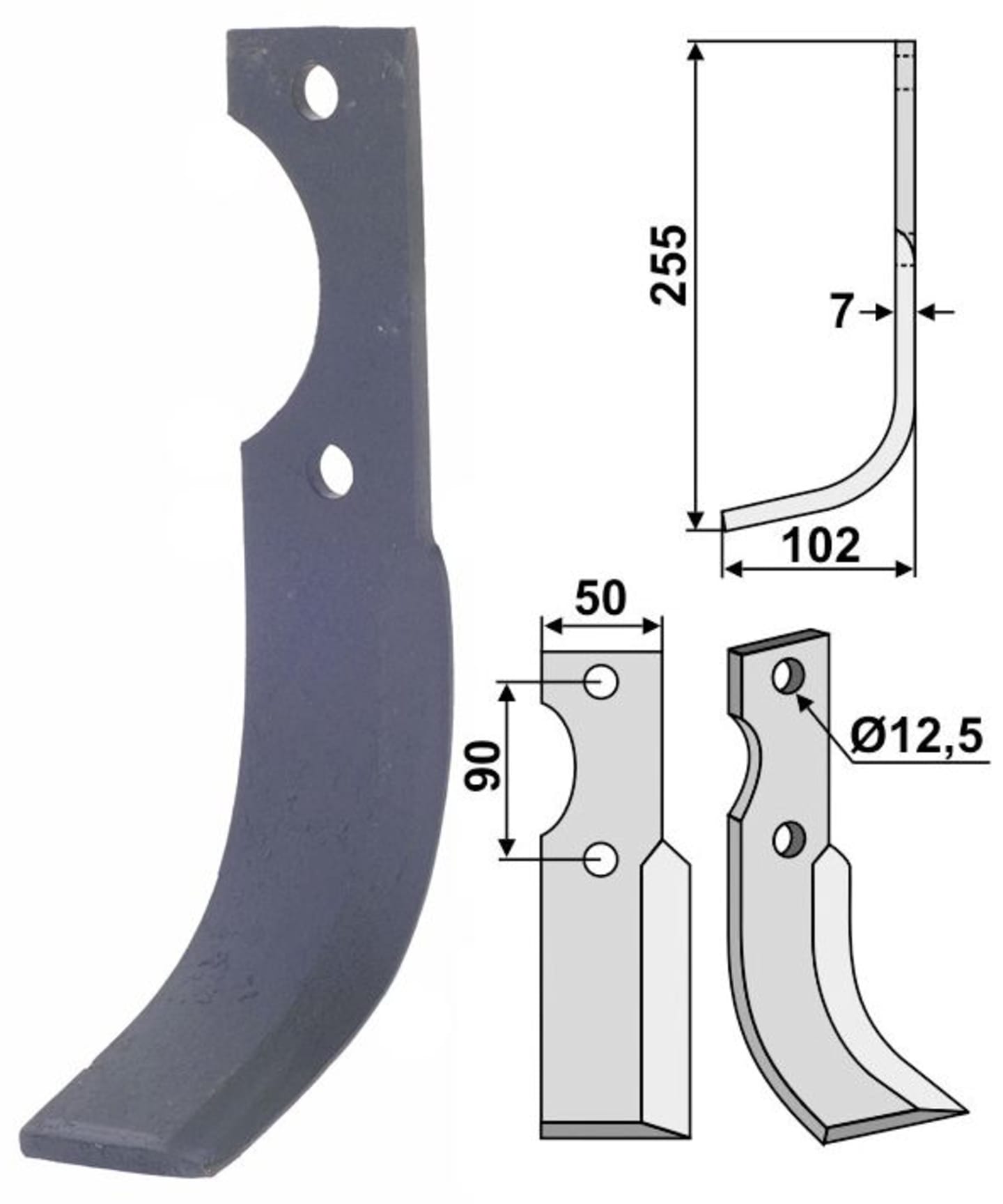Industriehof® Fräsmesser links/rechts 255 x 50 x 7 mm, Bohrung 12,5 mm, für Bertolini, Ferrari