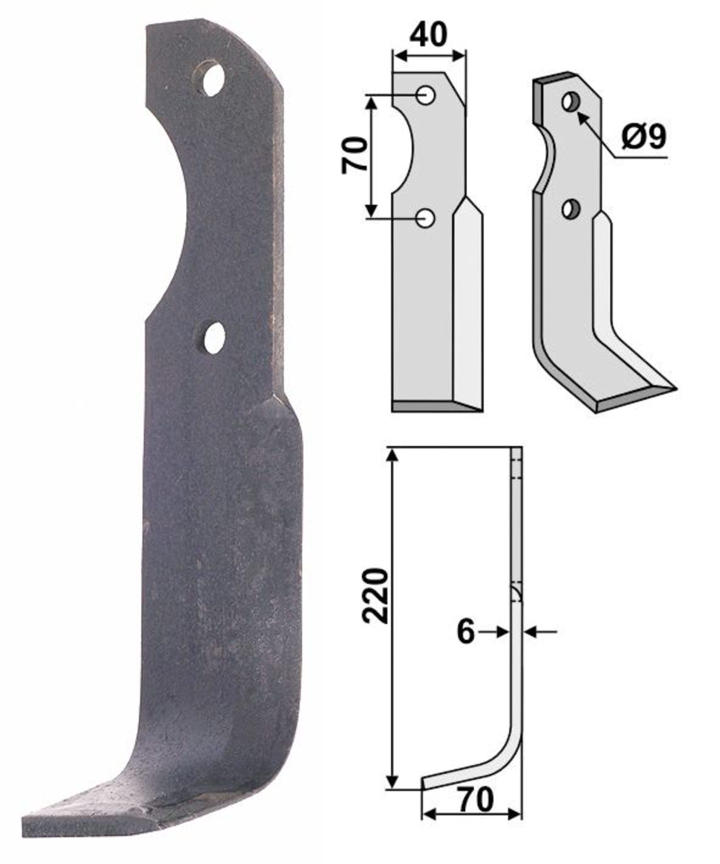 Industriehof® Fräsmesser links/rechts 220 x 40 x 6 mm, Bohrung 9 mm, gewinkelt, für Brumital-Agris