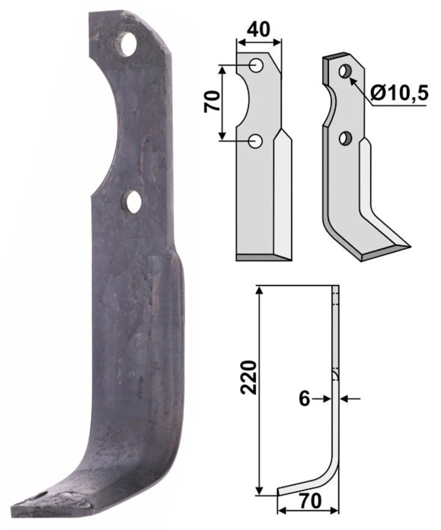 Industriehof® Fräsmesser links/rechts 220 x 40 x 6 mm, Bohrung 10,5 mm, für Brumital-Agris