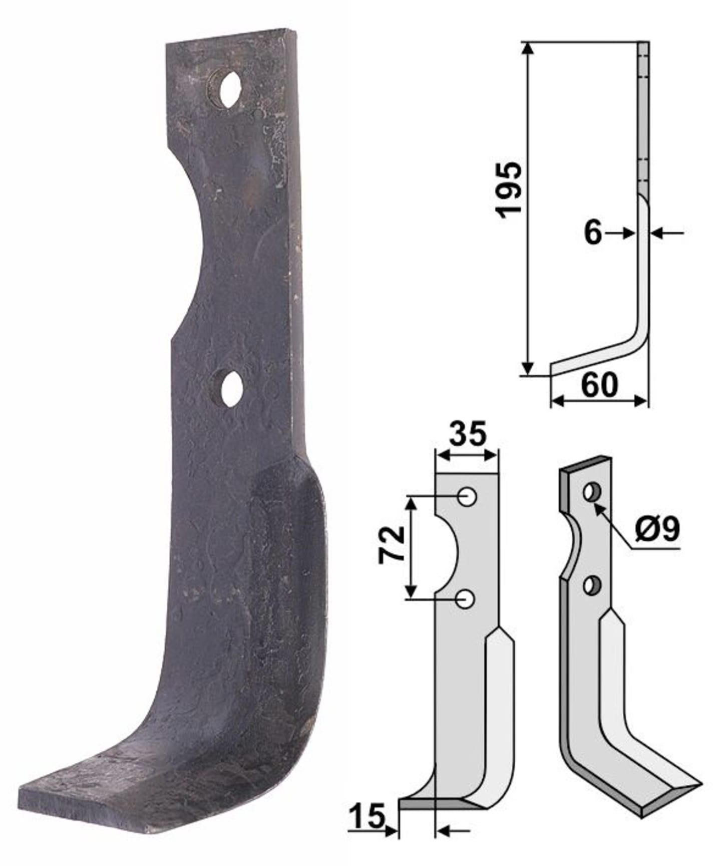 Industriehof® Fräsmesser links/rechts 195 x 35 x 6 mm, Bohrung 9 mm, für Casorzo