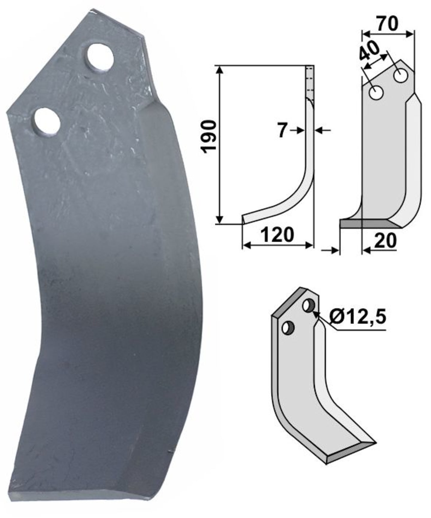 Industriehof® Fräsmesser links/rechts 190 x 70 x 7 mm, Bohrung 12,5 mm, für Dondi