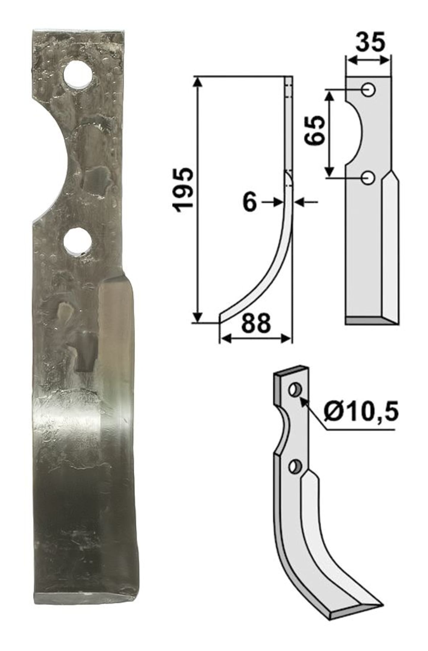 Industriehof® Fräsmesser links/rechts 195 x 35 x 6 mm, Bohrung 10,5 mm, für Ferrari