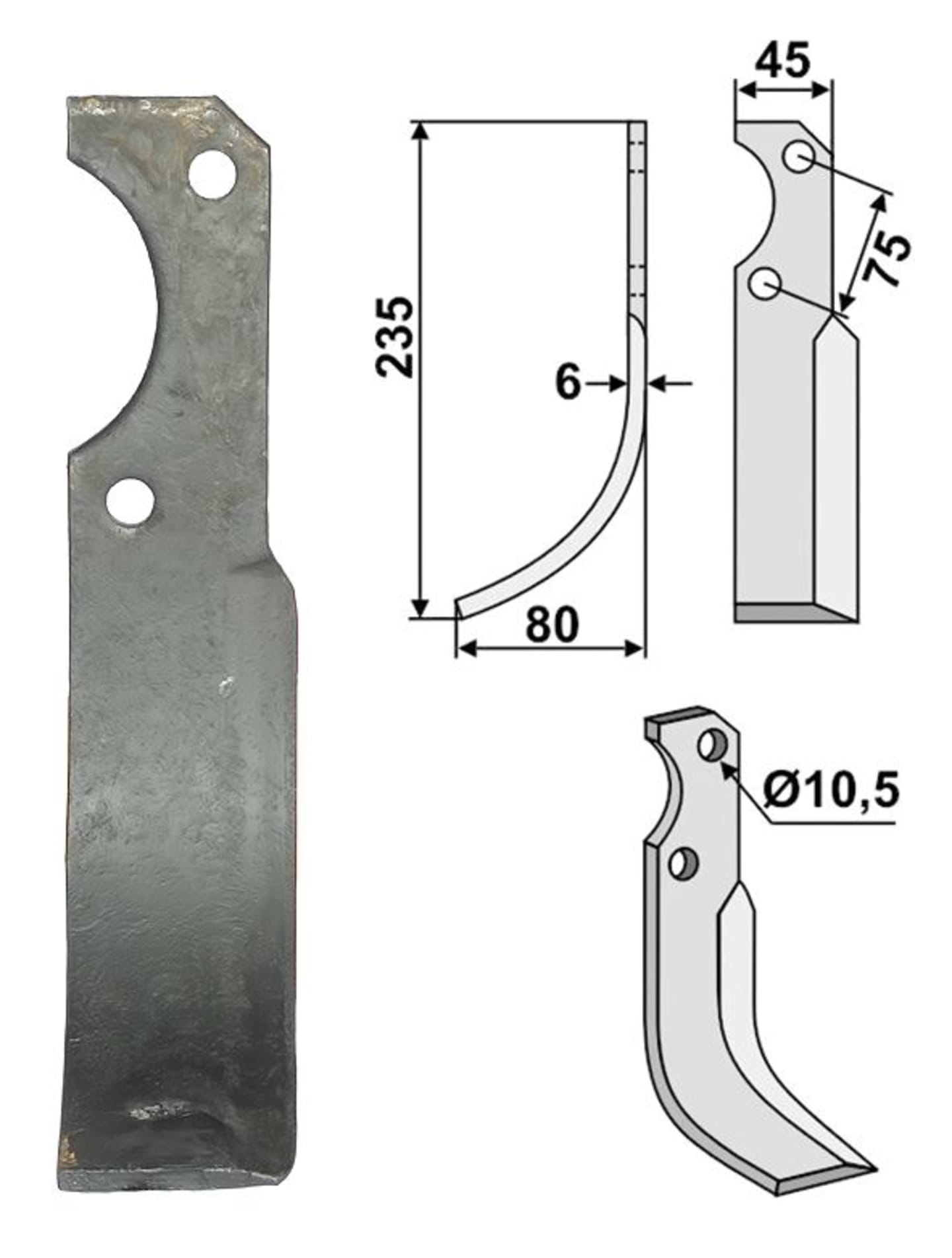 Industriehof® Fräsmesser links/rechts 235 x 45 x 6 mm, Bohrung 10,5 mm, für Fort, Roteco
