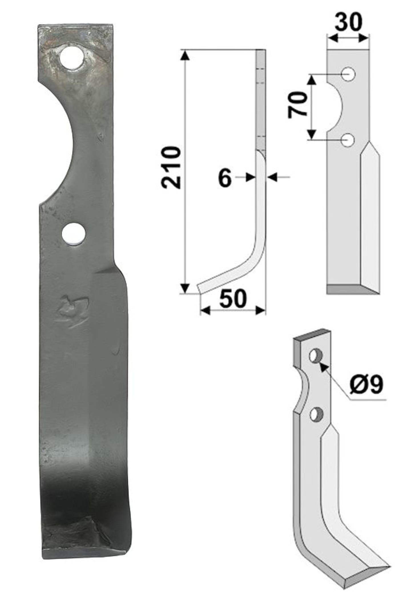 Industriehof® Fräsmesser links/rechts 210 x 30 x 6 mm, Bohrung 9 mm, für Gutbrod
