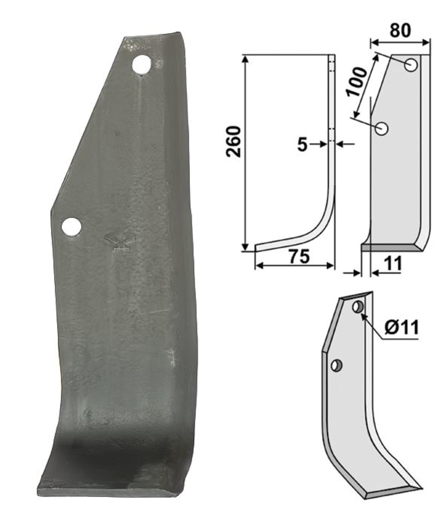 Industriehof® Fräsmesser links/rechts 260 x 80 x 5 mm, Bohrung 11 mm, für Holder