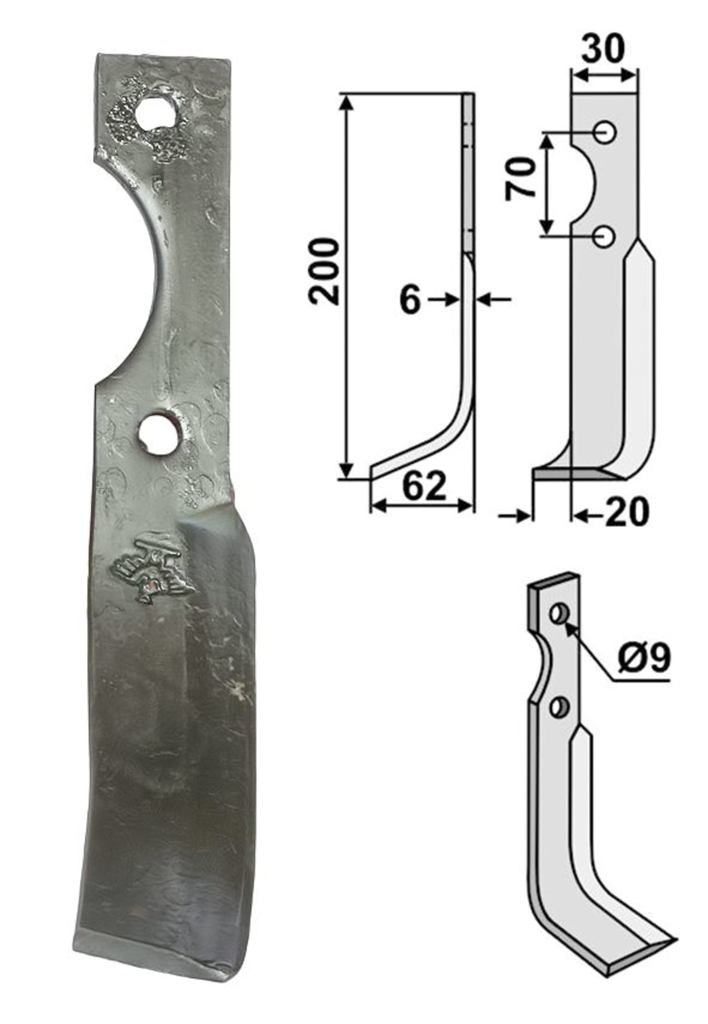 Industriehof® Fräsmesser links/rechts 200 x 30 x 6 mm, Bohrung 9 mm, für Honda