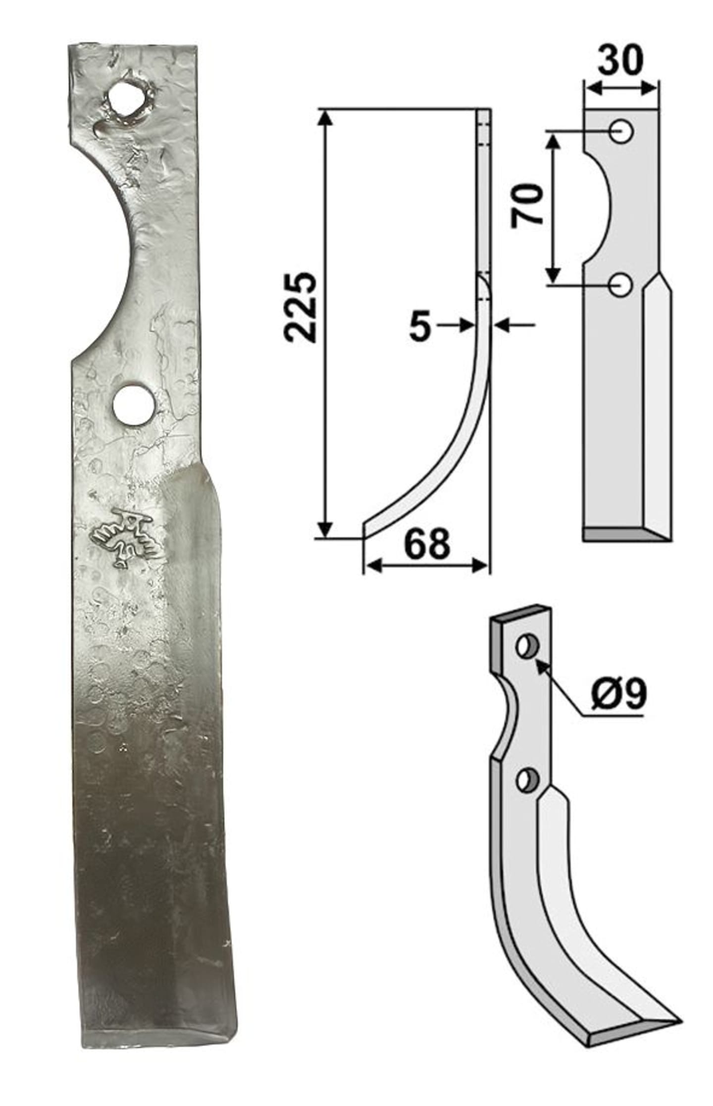 Industriehof® Fräsmesser links/rechts 225 x 30 x 5 mm, Bohrung 9 mm, für Honda