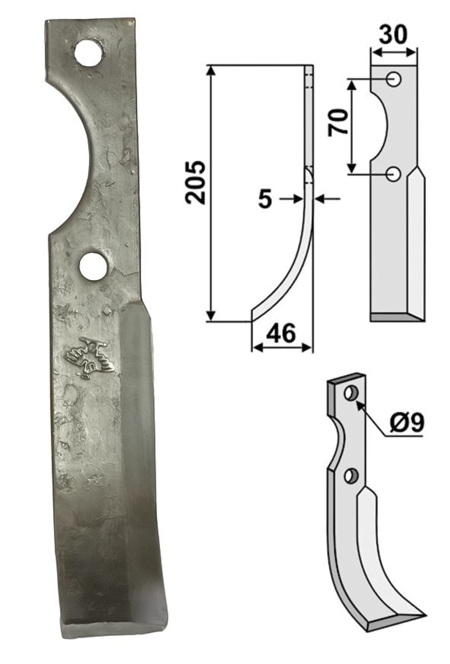 Industriehof® Fräsmesser links/rechts 205 x 30 x 5 mm, Bohrung 9 mm, für Honda