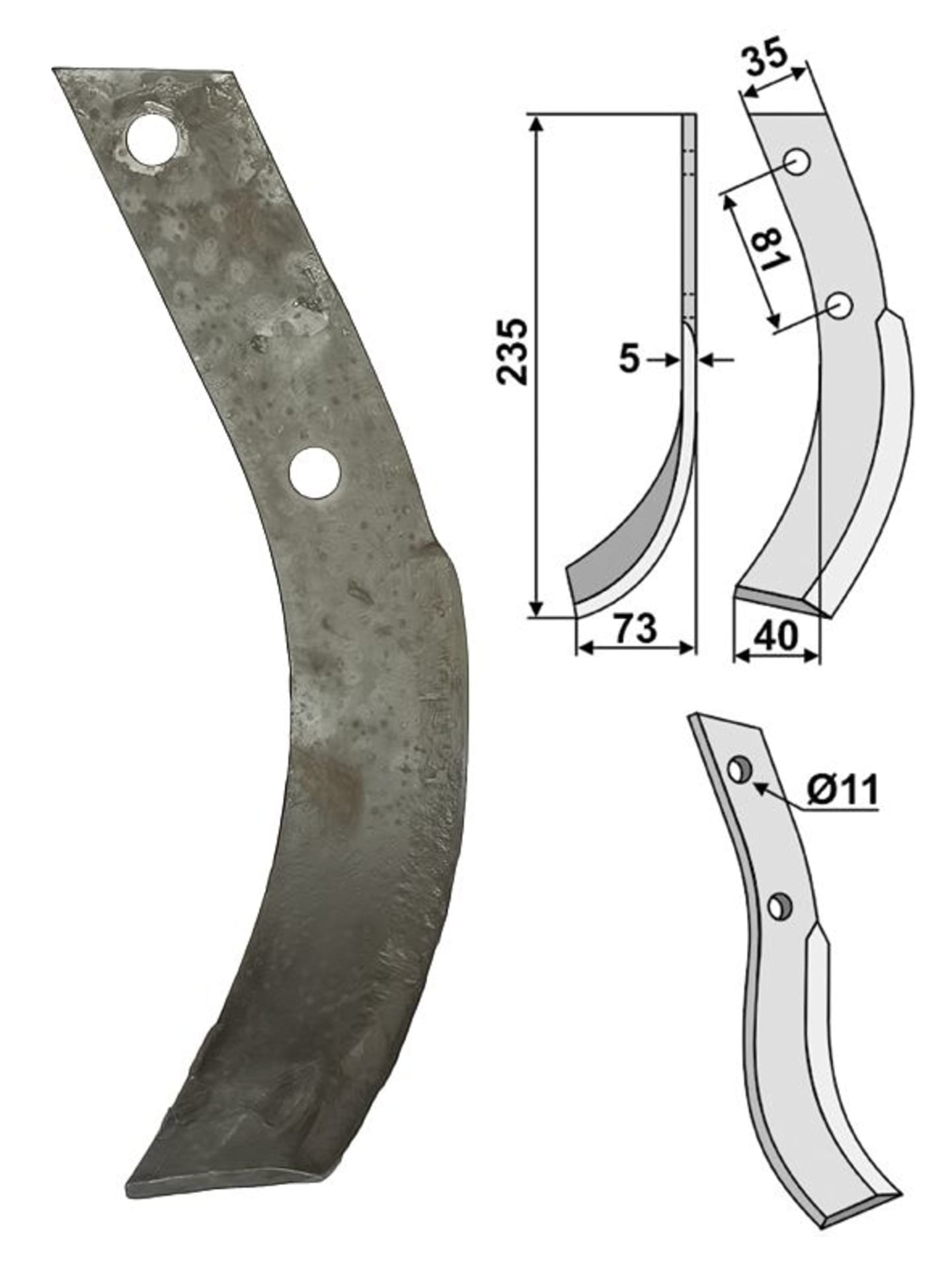 Industriehof® Fräsmesser links/rechts 235 x 35 x 5 mm, Bohrung 11 mm, für Honda